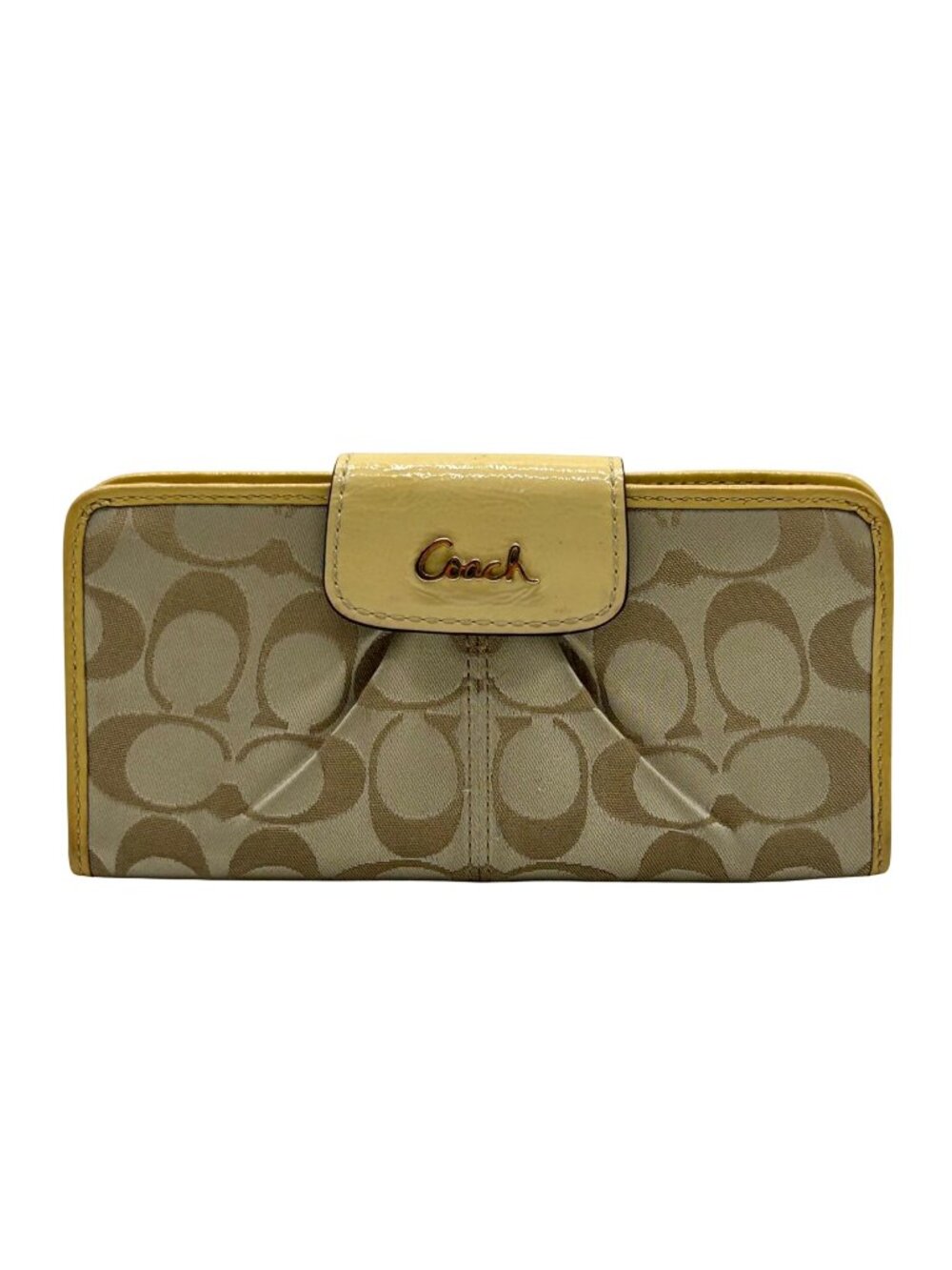 Coach Beige Canvas And Yellow Leather Slim Envelope Wallet